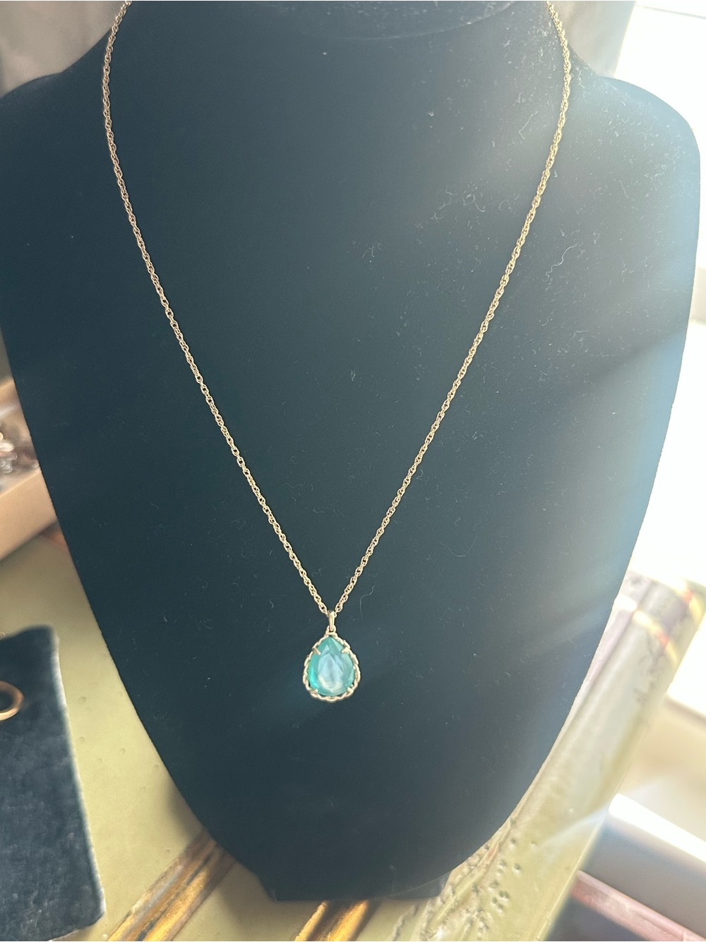 Kendra Scott Gold Chain Necklace with Aqua Teardrop Pendant